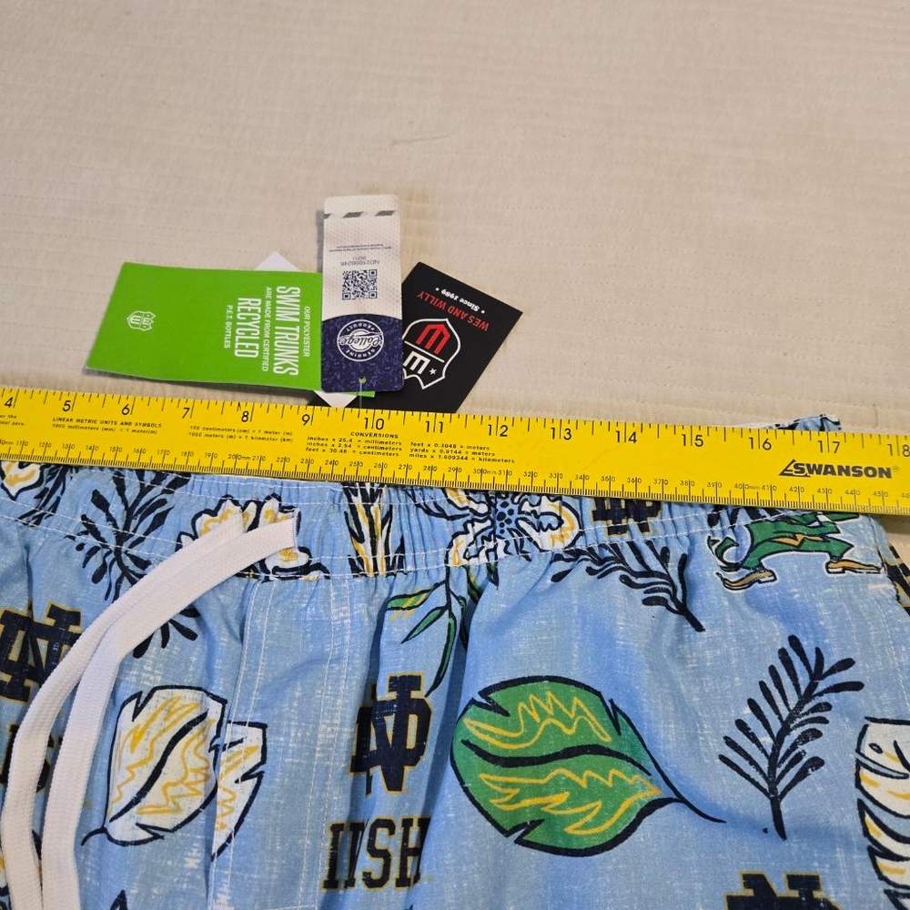 Men's Wes and Willy Notre Dame Fighting Irish Swim Trunks XL Blue Green NWT - Picture 5 of 14